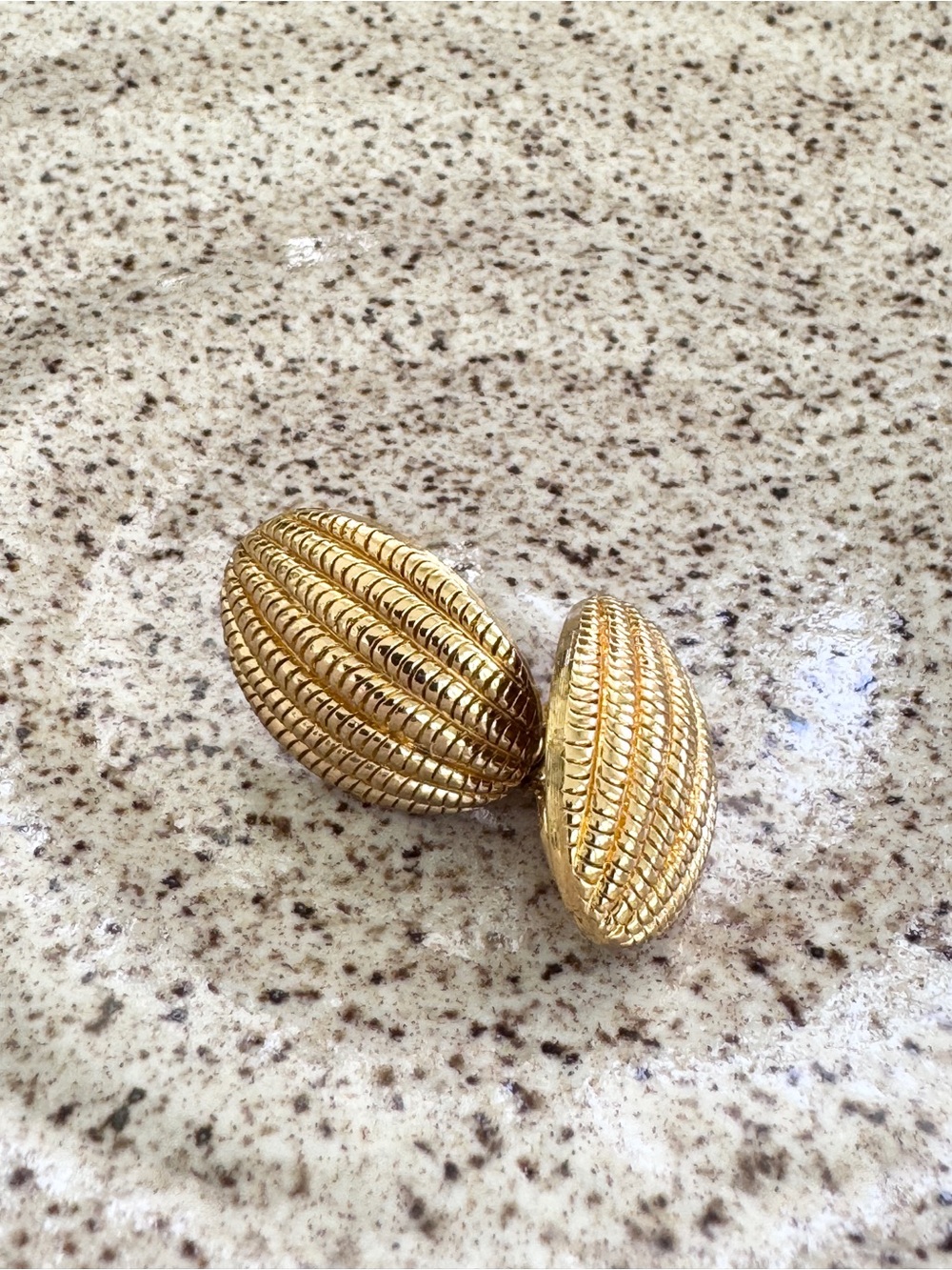 Vintage Monet Textured Ribbed Oval Shrimp Dome Gold Tone Clip Earrings